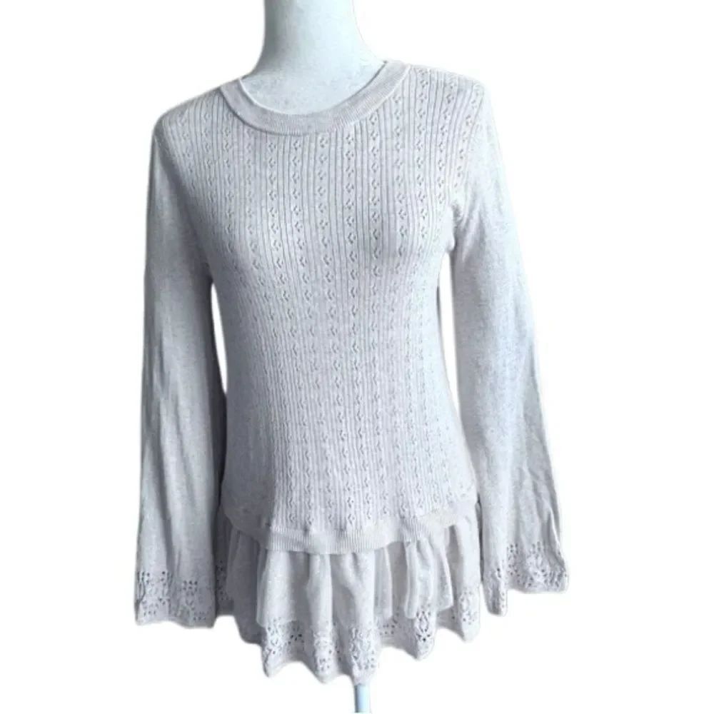 LC Lauren Conrad Cream Sweater Tunic Lace Long Sleeve Cottagecore Romantic M